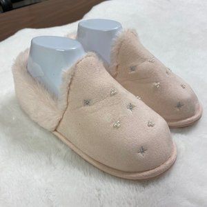 Jessica Simpson PINK Faux Fur Lined Cozy Slippers Embellished, size 7/8 (Medium)